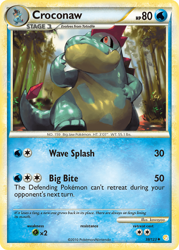 38, Grass[×2], HeartGold & SoulSilver: Base Set, Normal, Reverse Holofoil, Uncommon, Water Croconaw (38/123) [HeartGold & SoulSilver: Base Set] - Trading Card World