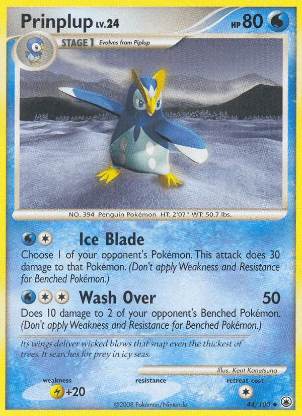 44, Diamond & Pearl: Majestic Dawn, Lightning[+20], Normal, Reverse Holofoil, Uncommon, Water Prinplup (44/100) [Diamond & Pearl: Majestic Dawn] - Trading Card World