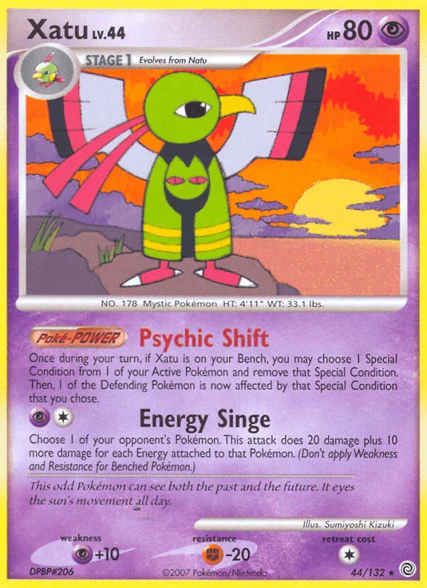 44, Diamond & Pearl: Secret Wonders, Fighting[-20], Normal, Psychic, Psychic[+10], Rare, Reverse Holofoil Xatu (44/132) [Diamond & Pearl: Secret Wonders] - Trading Card World