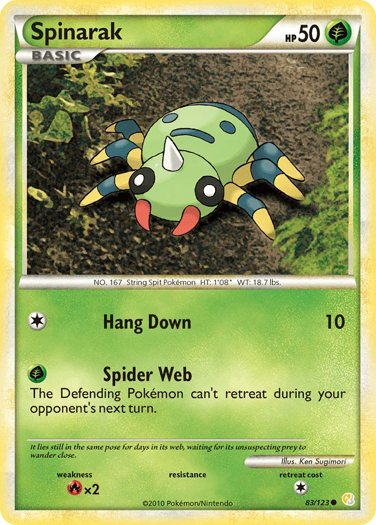 83, Common, Fire[×2], Grass, HeartGold & SoulSilver: Base Set, Normal, Reverse Holofoil Spinarak (83/123) [HeartGold & SoulSilver: Base Set] - Trading Card World