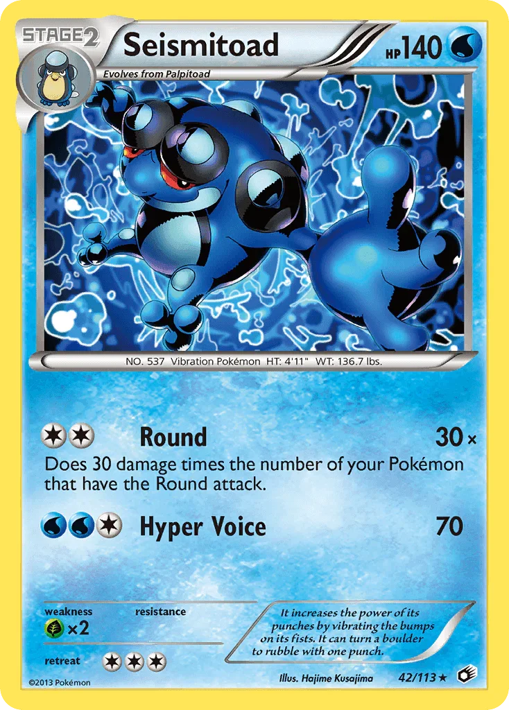 42, Black & White: Legendary Treasures, Grass[×2], Normal, Rare, Reverse Holofoil, Water Seismitoad (42/113) [Black & White: Legendary Treasures] - Trading Card World