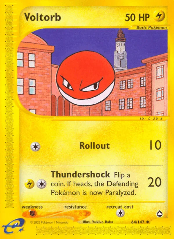 64, Aquapolis, Fighting[×2], Lightning, Normal, Reverse Holofoil, Uncommon Voltorb (64/147) [Aquapolis] - Trading Card World