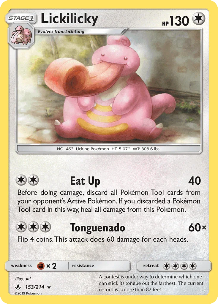 153, Colorless, Fighting[×2], Normal, Rare, Reverse Holofoil, Sun & Moon: Unbroken Bonds Lickilicky (153/214) [Sun & Moon: Unbroken Bonds] - Trading Card World