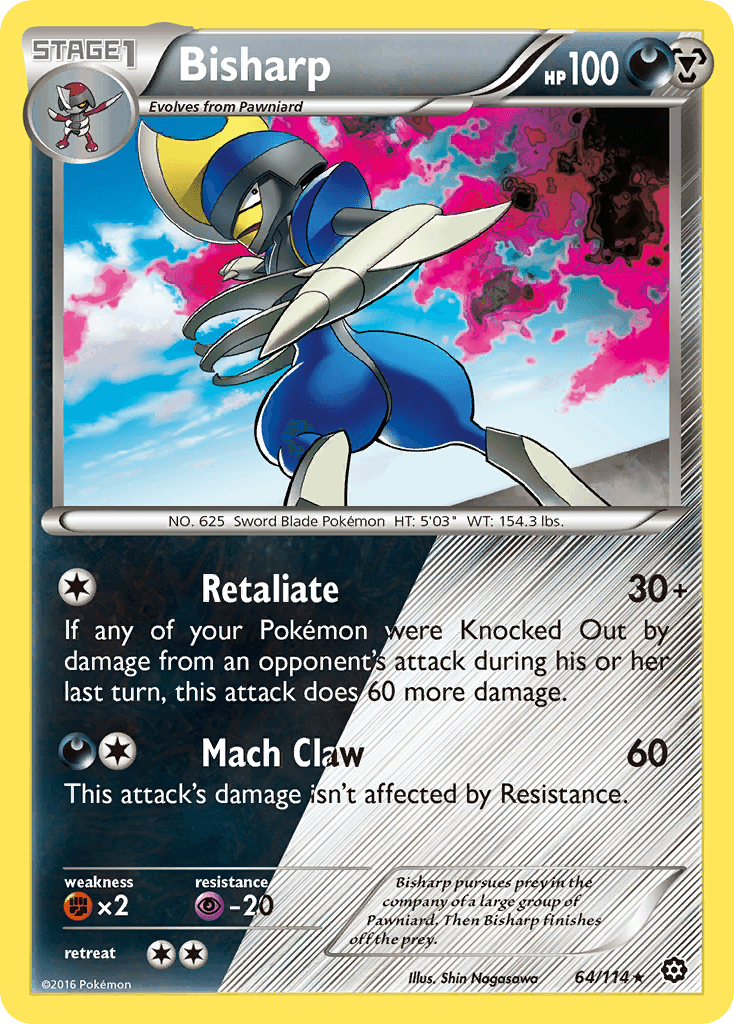 64, Darkness, Fighting[×2], Holo Rare, Holofoil, Metal, Psychic[-20], Reverse Holofoil, XY: Steam Siege Bisharp (64/114) [XY: Steam Siege] - Trading Card World