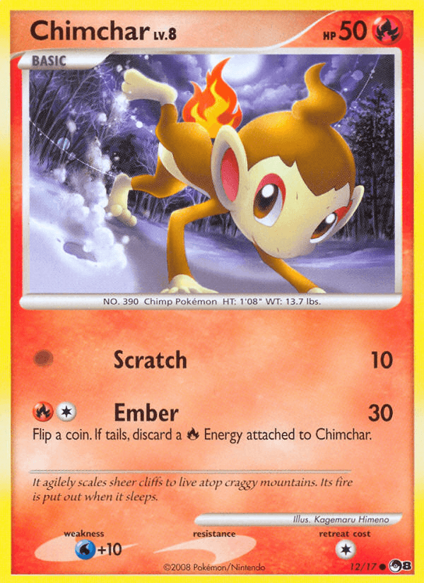 12, Common, Fire, Holofoil, noPrice, Normal, POP Series 8, Reverse Holofoil, Water[+10] Chimchar (12/17) [POP Series 8] - Trading Card World