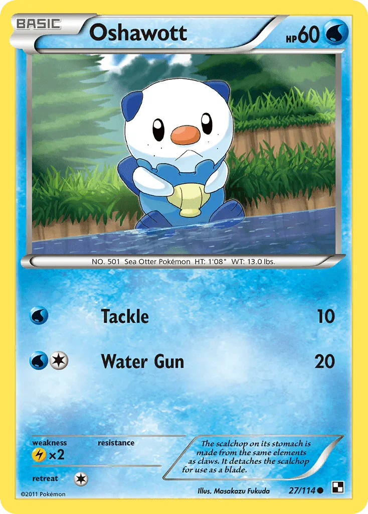 27, Black & White: Base Set, Common, Lightning[×2], Normal, Reverse Holofoil, Water Oshawott (27/114) [Black & White: Base Set] - Trading Card World