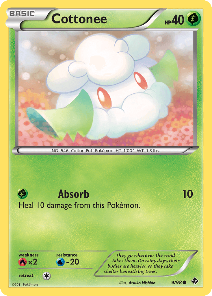 Black & White: Emerging Powers, Common, Fire[×2], Grass, Normal, Reverse Holofoil, Water[-20] Cottonee (9/98) [Black & White: Emerging Powers] - Trading Card World