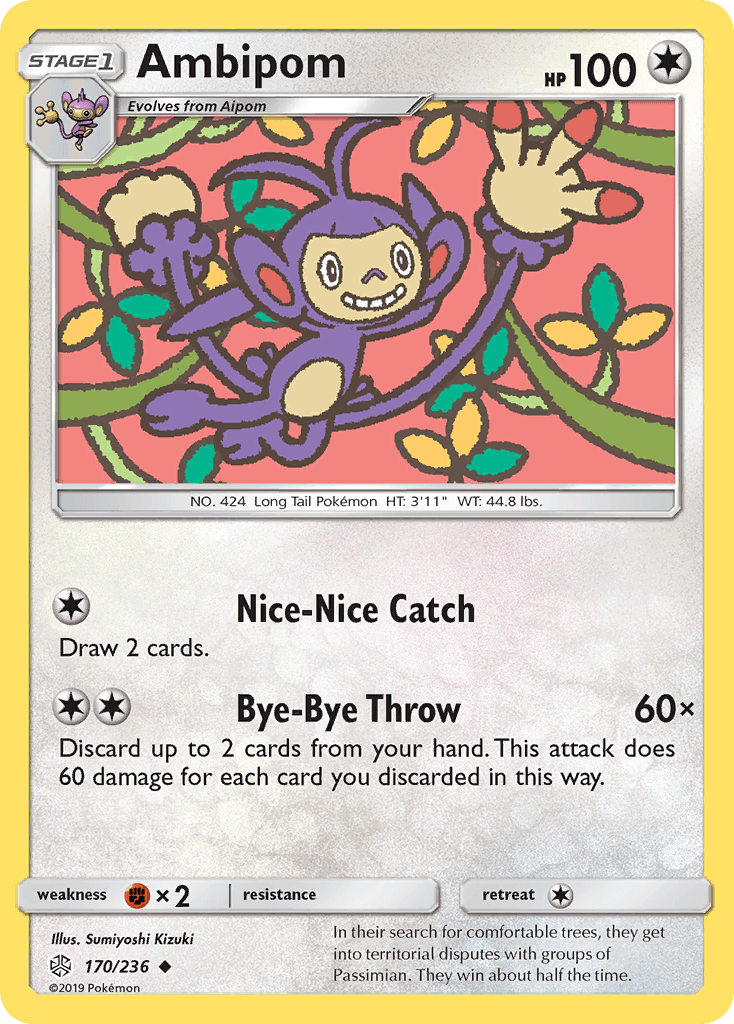 170, Colorless, Fighting[×2], Normal, Reverse Holofoil, Sun & Moon: Cosmic Eclipse, Uncommon Ambipom (170/236) [Sun & Moon: Cosmic Eclipse] - Trading Card World