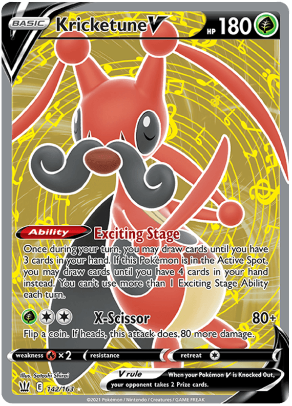 142, Fire[x2], Grass, Holofoil, Sword & Shield: Battle Styles, Ultra Rare Kricketune V (142/163) [Sword & Shield: Battle Styles] - Trading Card World