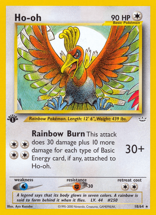 18, 1st Edition Normal, Colorless, Fighting[-30], Neo Revelation 1st Edition, Rare, Water[×2] Ho-oh (18/64) [Neo Revelation 1st Edition] - Trading Card World