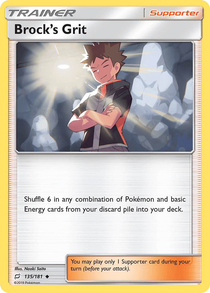 135, Normal, Reverse Holofoil, Sun & Moon: Team Up, Supporter, Uncommon Brock's Grit (135/181) [Sun & Moon: Team Up] - Trading Card World