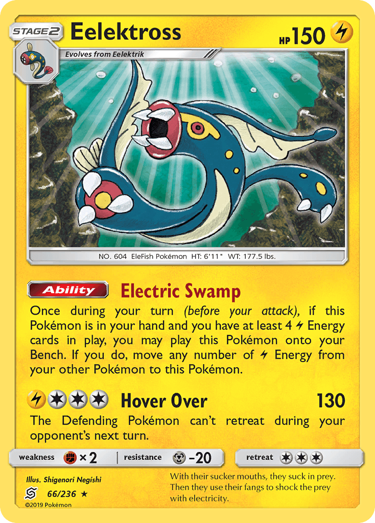 66, Fighting[×2], Holo Rare, Holofoil, Lightning, Metal[-20], Reverse Holofoil, Sun & Moon: Unified Minds Eelektross (66/236) [Sun & Moon: Unified Minds] - Trading Card World