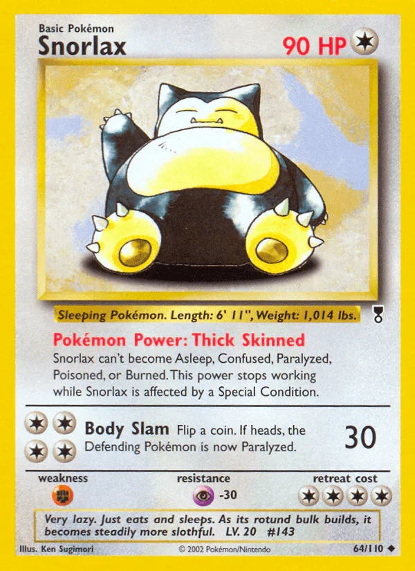 64, Colorless, Fighting[×2], Legendary Collection, Normal, Psychic[-30], Reverse Holofoil, Uncommon Snorlax (64/110) [Legendary Collection] - Trading Card World