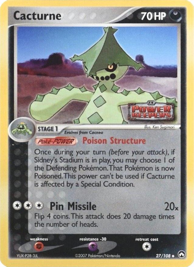 27, Darkness, EX: Power Keepers, Fighting[×2], Psychic[-30], Reverse Holofoil, Uncommon Cacturne (27/108) (Stamped) [EX: Power Keepers] - Trading Card World