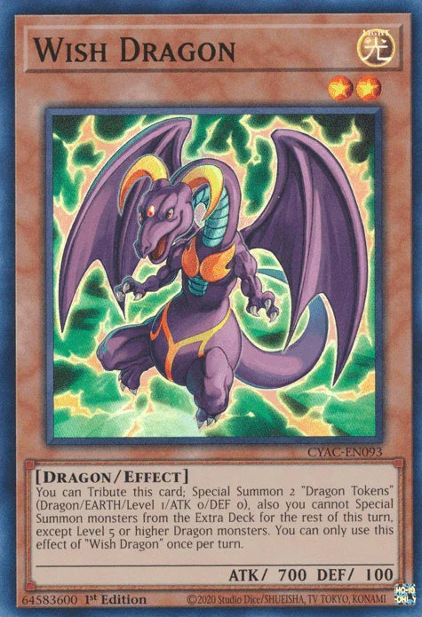 1st Edition, Cyberstorm Access, Dragon, Effect Monster, Light, Super Rare Wish Dragon [CYAC-EN093] Super Rare - Trading Card World