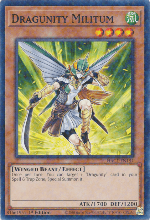 1st Edition, Common, Effect Monster, Hidden Arsenal: Chapter 1, Wind, Winged Beast Dragunity Militum (Duel Terminal) [HAC1-EN154] Common - Trading Card World