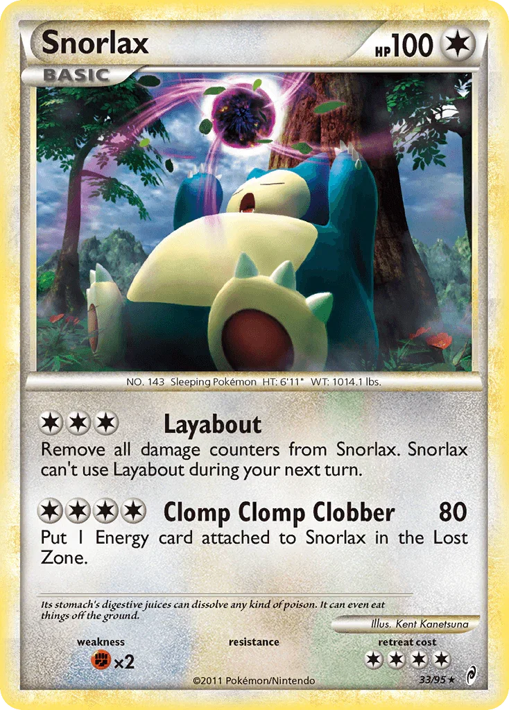 33, Colorless, Fighting[×2], HeartGold & SoulSilver: Call of Legends, Normal, Rare, Reverse Holofoil Snorlax (33/95) [HeartGold & SoulSilver: Call of Legends] - Trading Card World