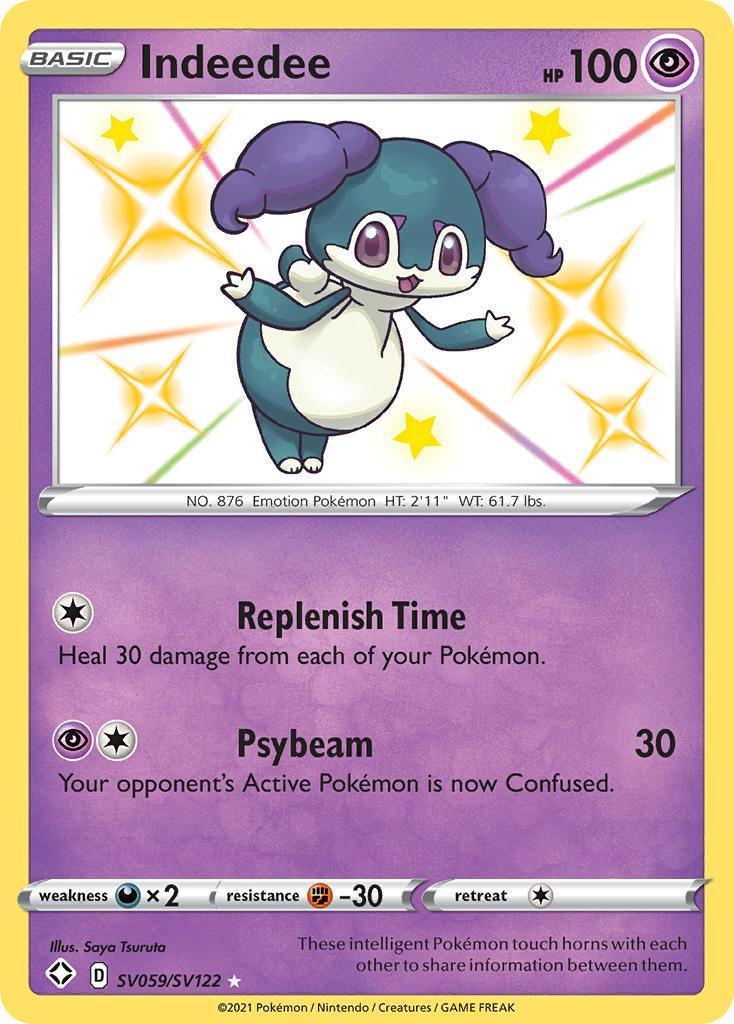Darkness[×2], Fighting[-30], Holofoil, Psychic, SV059, Sword & Shield: Shining Fates, Ultra Rare Indeedee (SV059/SV122) [Sword & Shield: Shining Fates] - Trading Card World