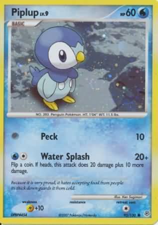 93, Common, Diamond & Pearl: Base Set, Holofoil, Lightning[+10], Water Piplup (93/130) (Cosmos Holo) [Diamond & Pearl: Base Set] - Trading Card World