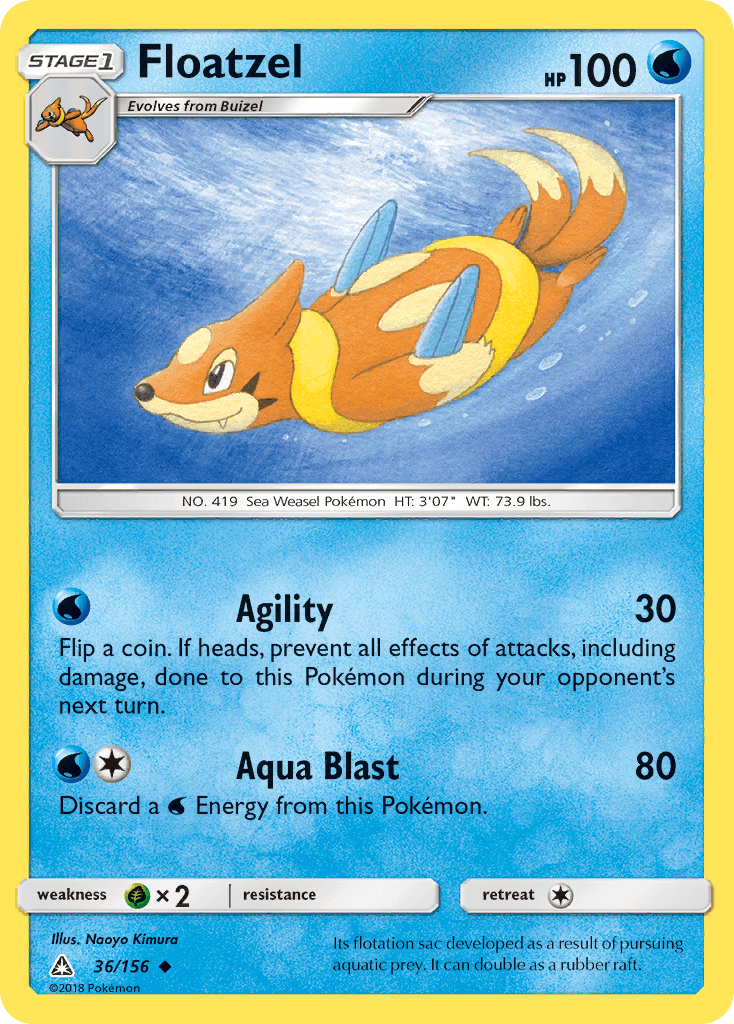 36, Grass[×2], Normal, Reverse Holofoil, Sun & Moon: Ultra Prism, Uncommon, Water Floatzel (36/156) [Sun & Moon: Ultra Prism] - Trading Card World