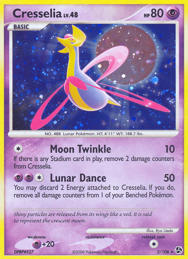 Diamond & Pearl: Great Encounters, Holo Rare, Holofoil, Psychic, Psychic[+20], Reverse Holofoil Cresselia (2/106) [Diamond & Pearl: Great Encounters] - Trading Card World