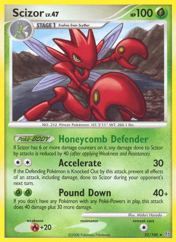 25, Diamond & Pearl: Stormfront, Fire[+20], Grass, Normal, Rare, Reverse Holofoil Scizor (25/100) [Diamond & Pearl: Stormfront] - Trading Card World