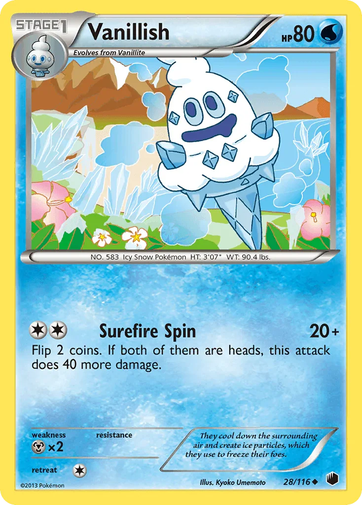 28, Black & White: Plasma Freeze, Metal[×2], Normal, Reverse Holofoil, Uncommon, Water Vanillish (28/116) [Black & White: Plasma Freeze] - Trading Card World