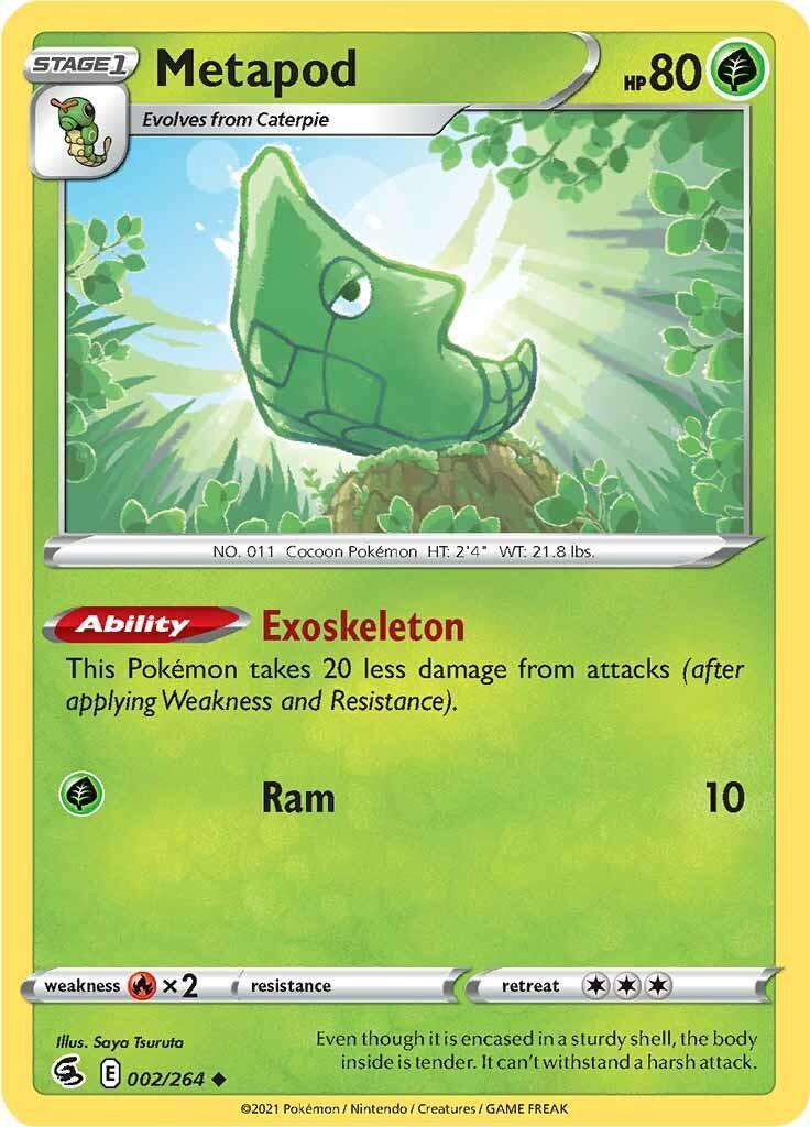 002, Fire [x2], Grass, Normal, Reverse Holofoil, Sword & Shield: Fusion Strike, Uncommon Metapod (002/264) [Sword & Shield: Fusion Strike] - Trading Card World