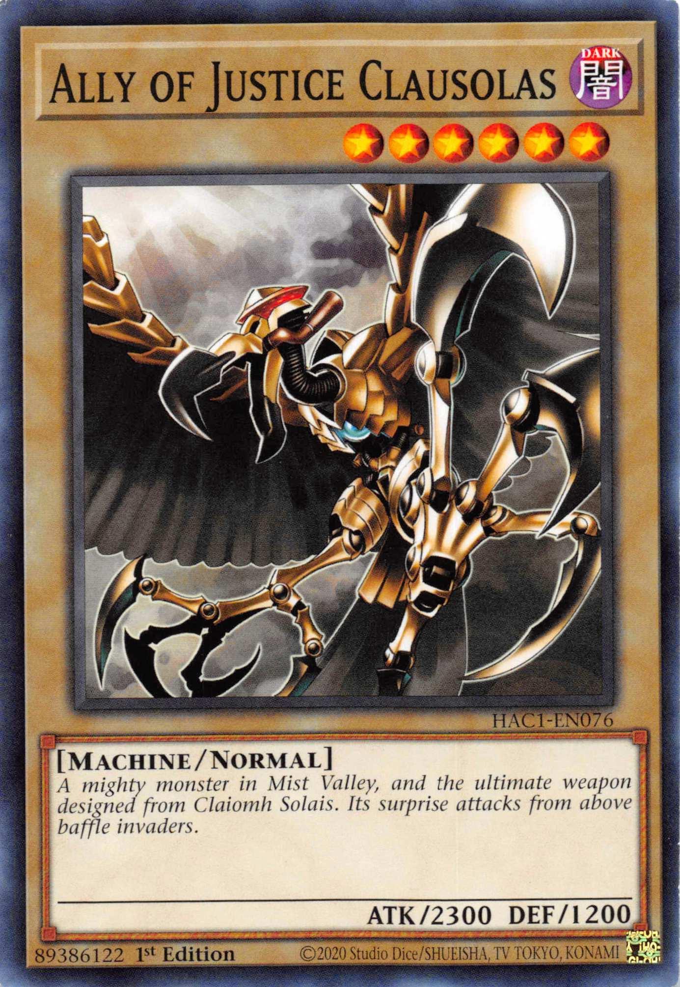 1st Edition, Common, Dark, Hidden Arsenal: Chapter 1, Machine, Normal Monster Ally of Justice Clausolas [HAC1-EN076] Common - Trading Card World