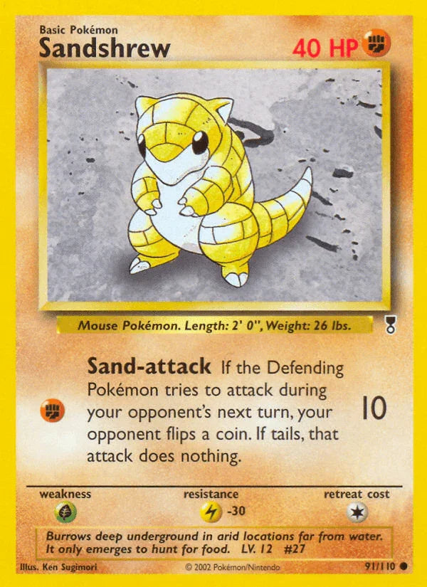 91, Common, Fighting, Grass[×2], Legendary Collection, Lightning[-30], Normal, Reverse Holofoil Sandshrew (91/110) [Legendary Collection] - Trading Card World