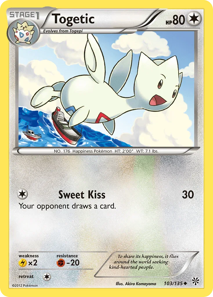 103, Black & White: Plasma Storm, Colorless, Fighting[-20], Lightning[×2], Normal, Reverse Holofoil, Uncommon Togetic (103/135) [Black & White: Plasma Storm] - Trading Card World