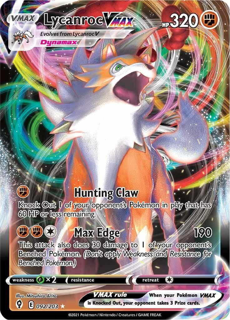 092, Fighting, Grass [x2], Holofoil, Sword & Shield: Evolving Skies, Ultra Rare Lycanroc VMAX (092/203) [Sword & Shield: Evolving Skies] - Trading Card World