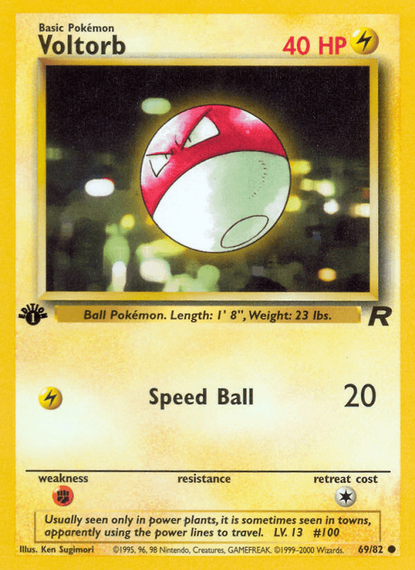 1st Edition Normal, 69, Common, Fighting[×2], Lightning, Team Rocket 1st Edition Voltorb (69/82) [Team Rocket 1st Edition] - Trading Card World