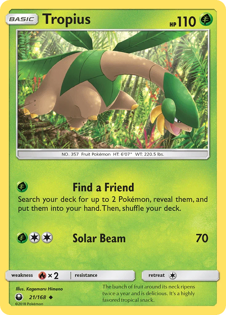 21, Fire[×2], Grass, Normal, Reverse Holofoil, Sun & Moon: Celestial Storm, Uncommon Tropius (21/168) [Sun & Moon: Celestial Storm] - Trading Card World