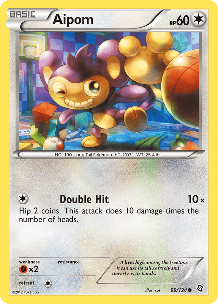 99, Black & White: Dragons Exalted, Colorless, Common, Fighting[×2], Normal, Reverse Holofoil Aipom (99/124) [Black & White: Dragons Exalted] - Trading Card World