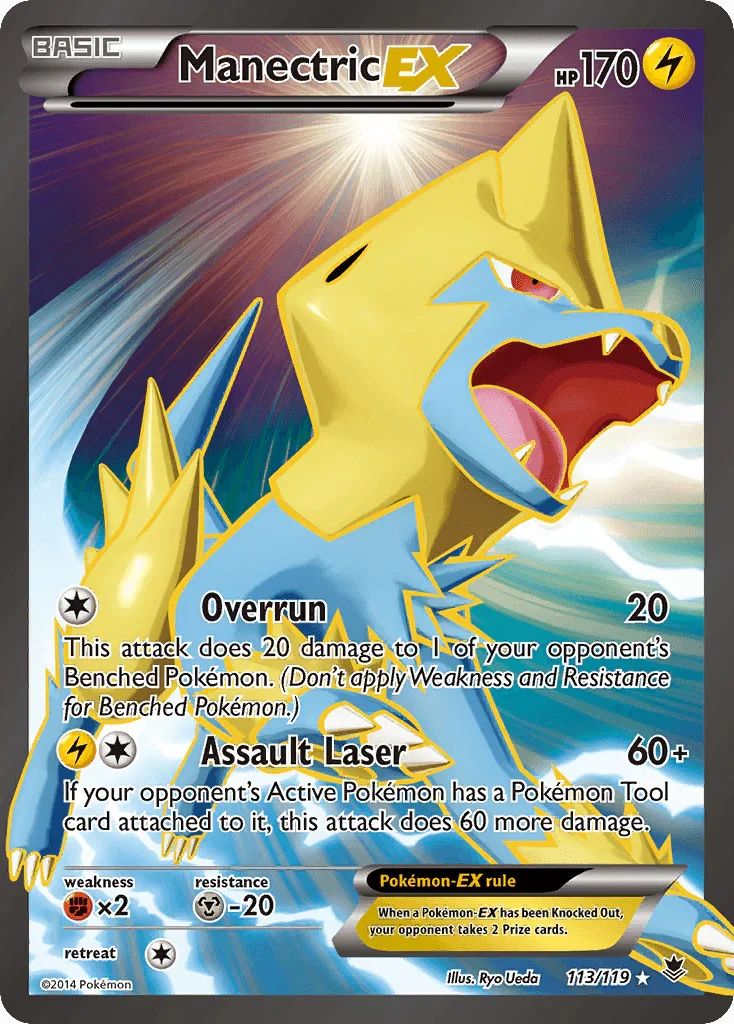 113, Fighting[×2], Holofoil, Lightning, Metal[-20], Ultra Rare, XY: Phantom Forces Manectric EX (113/119) [XY: Phantom Forces] - Trading Card World