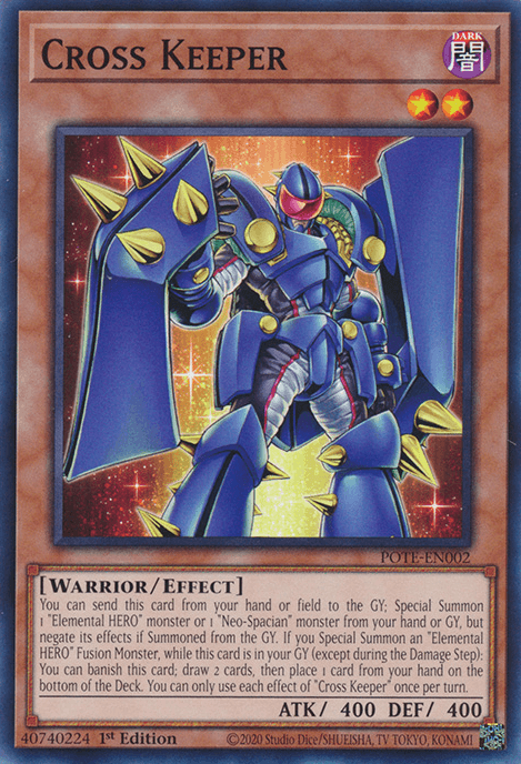 1st Edition, Common, Dark, Effect Monster, Power of the Elements, Unlimited, Warrior Cross Keeper [POTE-EN002] Common - Trading Card World