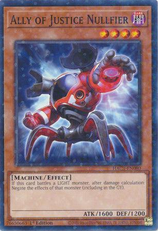 1st Edition, Common, Dark, Effect Monster, Hidden Arsenal: Chapter 1, Machine Ally of Justice Nullfier (Duel Terminal) [HAC1-EN080] Common - Trading Card World