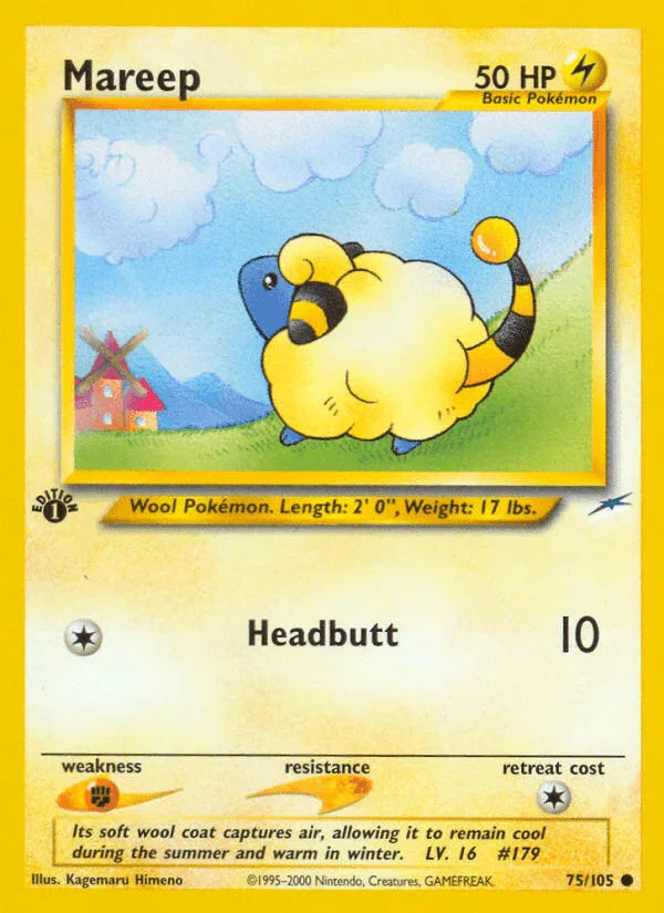 1st Edition Normal, 75, Common, Fighting[×2], Lightning, Neo Destiny 1st Edition Mareep (75/105) [Neo Destiny 1st Edition] - Trading Card World
