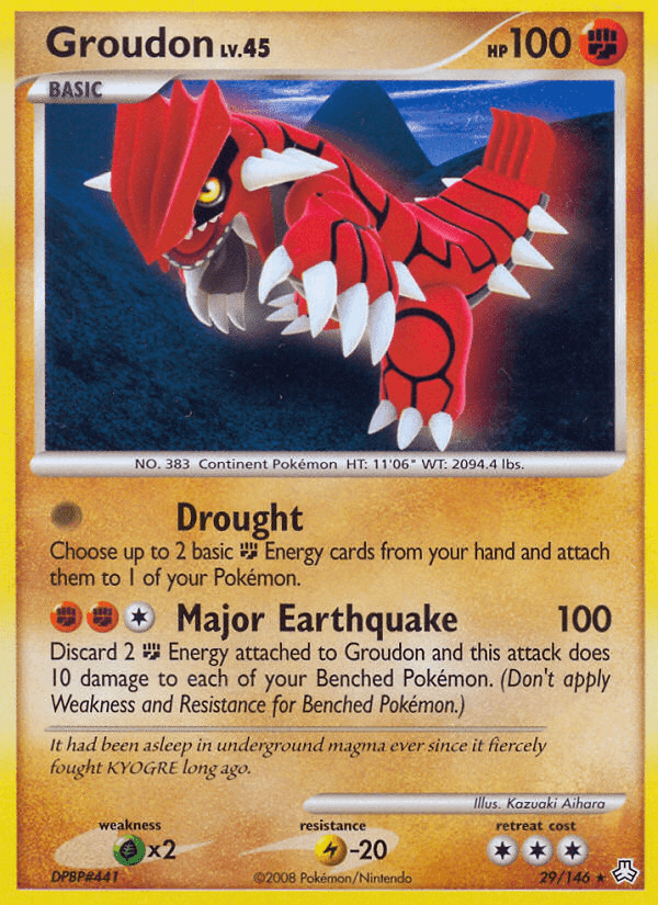 29, Diamond & Pearl: Legends Awakened, Fighting, Grass[×2], Lightning[-20], Normal, Rare, Reverse Holofoil Groudon (29/146) [Diamond & Pearl: Legends Awakened] - Trading Card World