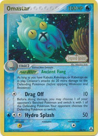 23, EX: Legend Maker, Lightning[×2], Rare, Reverse Holofoil, Water Omastar (23/92) (Stamped) [EX: Legend Maker] - Trading Card World