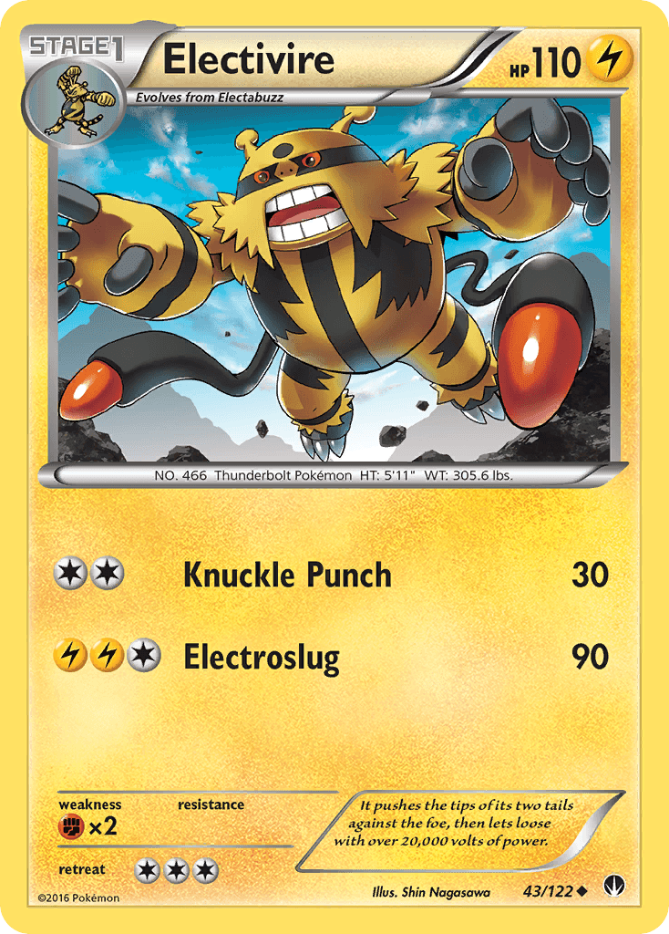 43, Fighting[×2], Lightning, Normal, Reverse Holofoil, Uncommon, XY: BREAKpoint Electivire (43/122) [XY: BREAKpoint] - Trading Card World