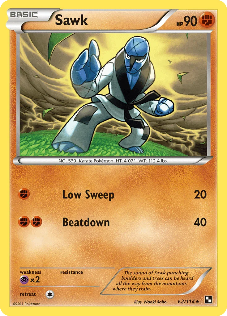 62, Black & White: Base Set, Fighting, Normal, Psychic[×2], Rare, Reverse Holofoil Sawk (62/114) [Black & White: Base Set] - Trading Card World