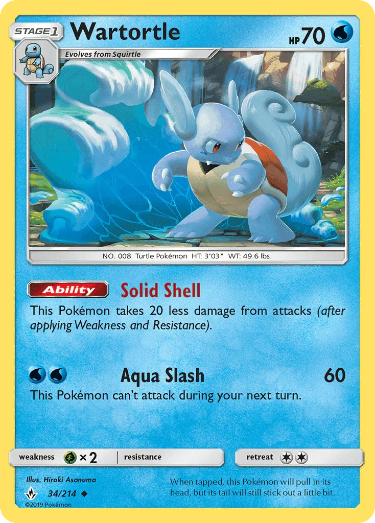 34, Grass[×2], Normal, Reverse Holofoil, Sun & Moon: Unbroken Bonds, Uncommon, Water Wartortle (34/214) [Sun & Moon: Unbroken Bonds] - Trading Card World