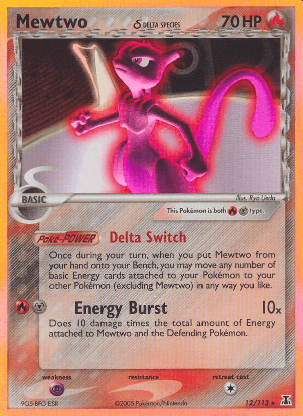 12, EX: Delta Species, Fire, Holo Rare, Holofoil, Metal, Psychic[×2] Mewtwo (12/113) (Delta Species) [EX: Delta Species] - Trading Card World