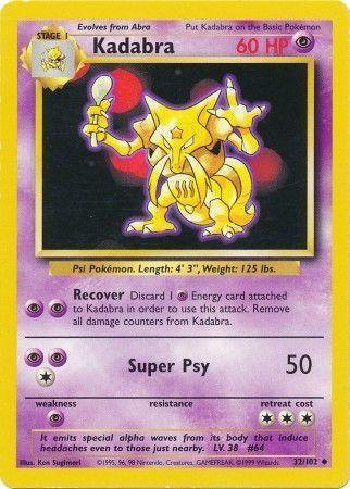 32, Base Set Unlimited, Normal, Psychic, Psychic[×2], Uncommon Kadabra (32/102) [Base Set Unlimited] - Trading Card World