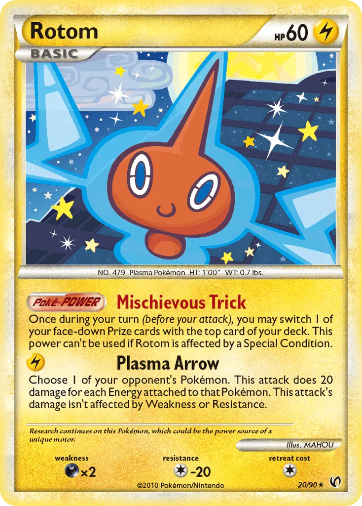 20, Colorless[-20], Darkness[×2], HeartGold & SoulSilver: Undaunted, Lightning, Normal, Rare, Reverse Holofoil Rotom (20/90) [HeartGold & SoulSilver: Undaunted] - Trading Card World
