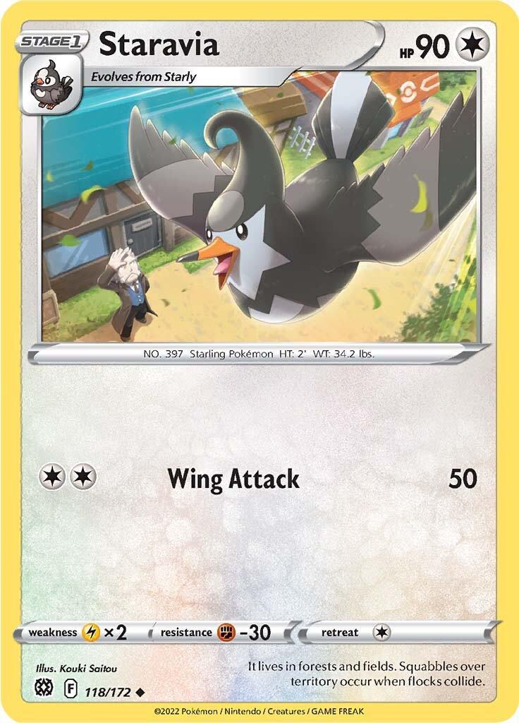 118, Colorless, Fighting [-30], Lightning [x2], Normal, Reverse Holofoil, Sword & Shield: Brilliant Stars, Uncommon Staravia (118/172) [Sword & Shield: Brilliant Stars] - Trading Card World