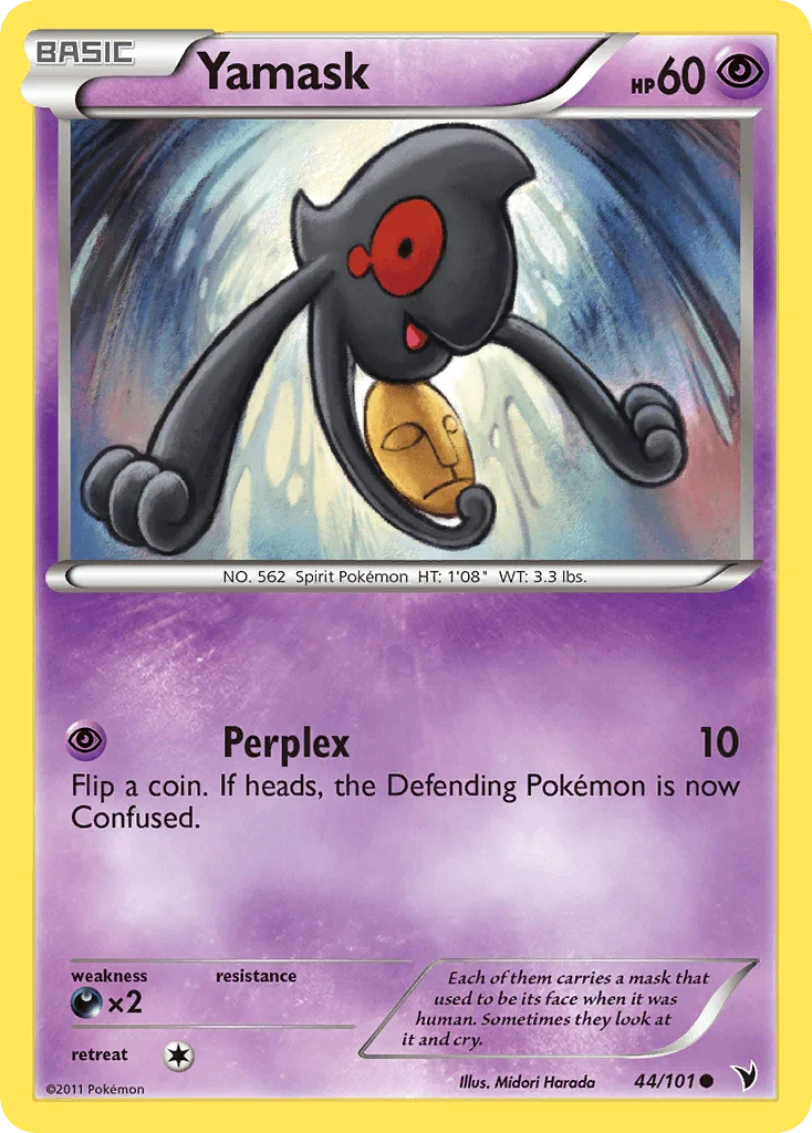 44, Black & White: Noble Victories, Common, Darkness[×2], Normal, Psychic, Reverse Holofoil Yamask (44/101) [Black & White: Noble Victories] - Trading Card World