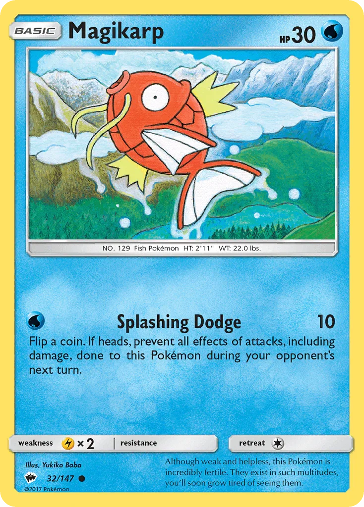 32, Common, Lightning[×2], Normal, Reverse Holofoil, Sun & Moon: Burning Shadows, Water Magikarp (32/147) [Sun & Moon: Burning Shadows] - Trading Card World